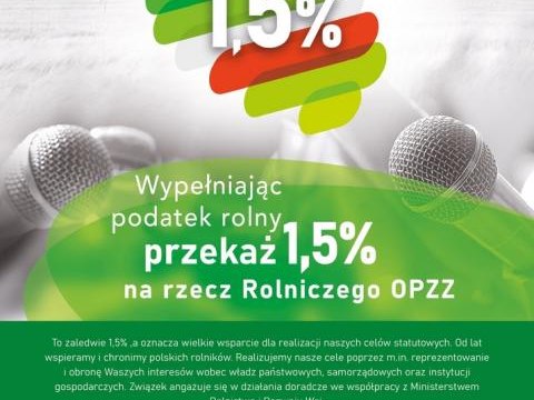 Zbliżaja się terminie 15.11.2025 składania deklaracji dotyczących przekazania 1,5% podatku rolnego