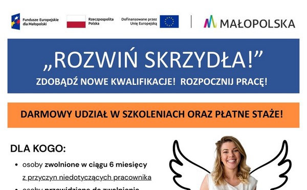 "Rozwiń Skrzydła" - Zdobądź nowe kwalifikacje i rozpocznij pracę - Darmowe szkolenia i płatne staże