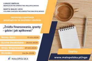 Cykl bezpłatnych szkoleń dla organizacji pozarządowych "Źródła finansowania, granty - gdzie i jak aplikować".