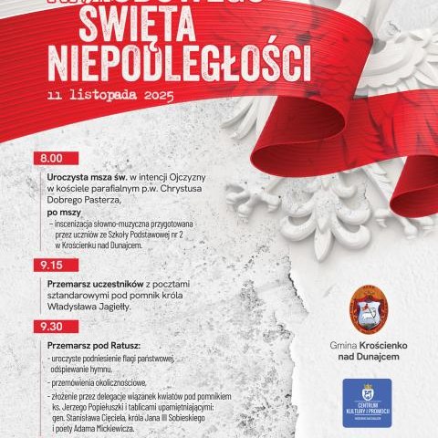 Wójt Gminy Krościenko nad Dunajcem Stanisław Tkaczyk zaprasza na wspólne uroczyste uczczenie Narodowego Święta Odzyskania Niepodległości