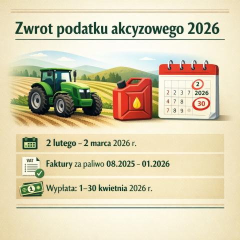 Zwrot podatku akcyzowego od oleju napędowego w 2026 roku – ważne informacje dla rolników
