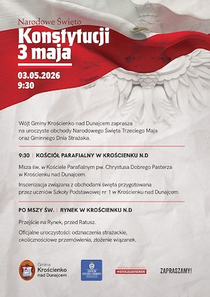 W dniu 3 maja 2026 r. o godz. 9:30 odbędą się uroczyste obchody Narodowego Święta Konstytucji 3 Maja