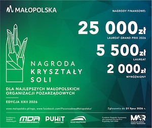 Nagroda Kryształy Soli dla najlepszych małopolskich organizacji pozarządowych - edycja XXII 2026